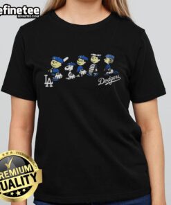 Premium peanuts cartoon featuring Los Angeles Dodgers baseball team 2026 ladies tee design, perfect for fans.