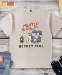 Premium Peanuts Heated Rivalry Hockey Club graphic washed t-shirt featuring a vibrant design for hockey fans.