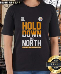Premium Pittsburgh Steelers Hold Down the North AFC North Champions 2016 Ladies Tee in black and gold design.