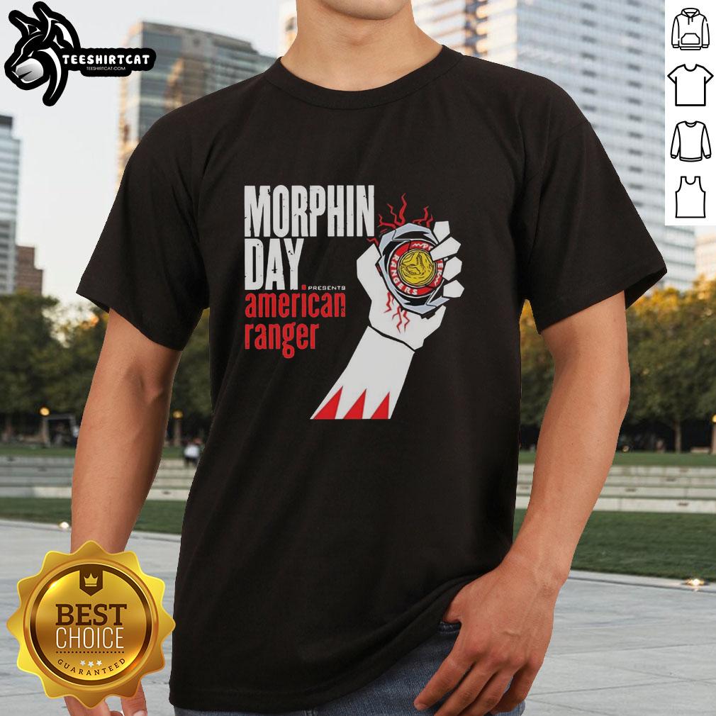 premium-power-rangers-morphin-day-presents-american-range-t-shirt-1 Premium Power Rangers Morphin Day t-shirt featuring vibrant graphics and American range design, perfect for fans.