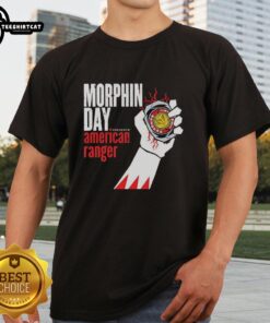 Premium Power Rangers Morphin Day t-shirt featuring vibrant graphics and American range design, perfect for fans.