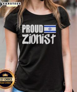 Premium Proud Zionist Israel Flag Ladies Tee showcasing vibrant flag design on a stylish women's t-shirt.