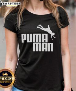 Premium Puma Man Logo Parody Ladies Tee featuring a stylish and fun design for trendy women's casual wear.