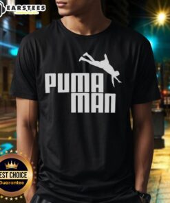 Premium Puma Man Logo Parody T-Shirt featuring a humorous twist on the iconic logo design in vibrant colors.