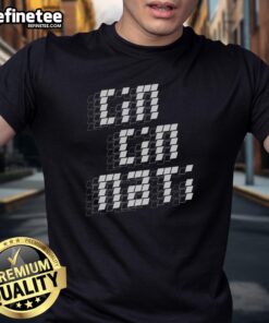 Alt Text: Premium Retro Cincinnati Sign Stacked T-Shirt featuring vibrant colors and vintage design, perfect for Cincinnati fans.