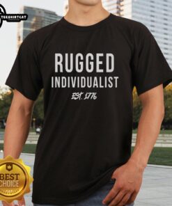 Alt Text: Premium Rugged Individualist Est 1776 T-Shirt featuring a vintage design in bold lettering on a casual tee.
