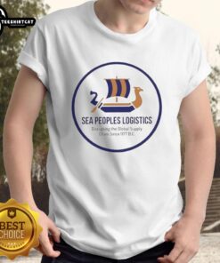 Premium Sea Peoples Logistics logo T-shirt showcasing disruption of global supply chains since 1177 BC.