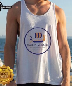 Premium Sea Peoples Logistics logo on a tank top, showcasing disruption of global supply chains since 1177 BC.
