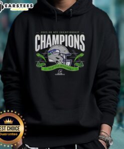 Alt Text: Premium Seattle Seahawks 2025-2026 NFC Championship Champions Hoodie in navy blue, showcasing team pride and style.