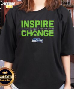 Premium Seattle Seahawks small logo tee promoting change, opportunity, equity, freedom, and justice for ladies.