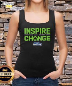Premium Seattle Seahawks small logo tank top promoting inspire change, opportunity, equity, freedom, and justice.