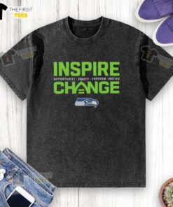 Premium Seattle Seahawks small logo Inspire Change t-shirt promoting opportunity, equity, freedom, and justice.