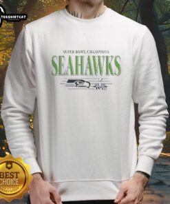 Alt Text: Premium Seattle Seahawks Super Bowl Champions XLVIII trophy vintage sweatshirt featuring team colors and logo.