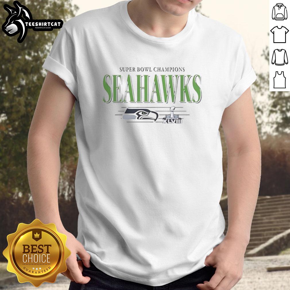 premium-seattle-seahawks-super-bowl-champions-xlviii-trophy-vintage-t-shirt Alt Text: Vintage Premium Seattle Seahawks Super Bowl Champions XLVIII Trophy T-Shirt featuring iconic team logo and colors.