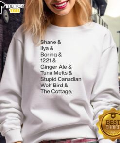 Premium Shane Ilya Boring 1221 sweatshirt featuring a whimsical ginger ale and wolf bird design, perfect for cozy cottage wear.