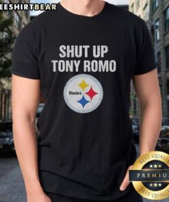 Premium Shut Up Tony Romo Pittsburgh Steelers Logo T-Shirt featuring bold graphics and comfortable fabric for fans.