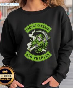 Premium Skull Son of Cannabis 420 Chapter Grim Reaper Logo Sweatshirt featuring a bold graphic design for cannabis enthusiasts.