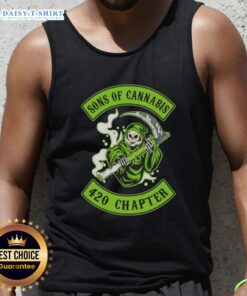 Premium Skull Son of Cannabis 420 Chapter Grim Reaper logo tank top featuring a bold graphic design for cannabis enthusiasts.