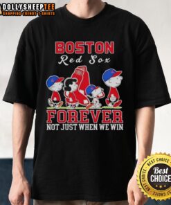 Alt Text: Premium Snoopy and Charlie Brown Boston Red Sox baseball t-shirt, celebrating fandom beyond just winning games.