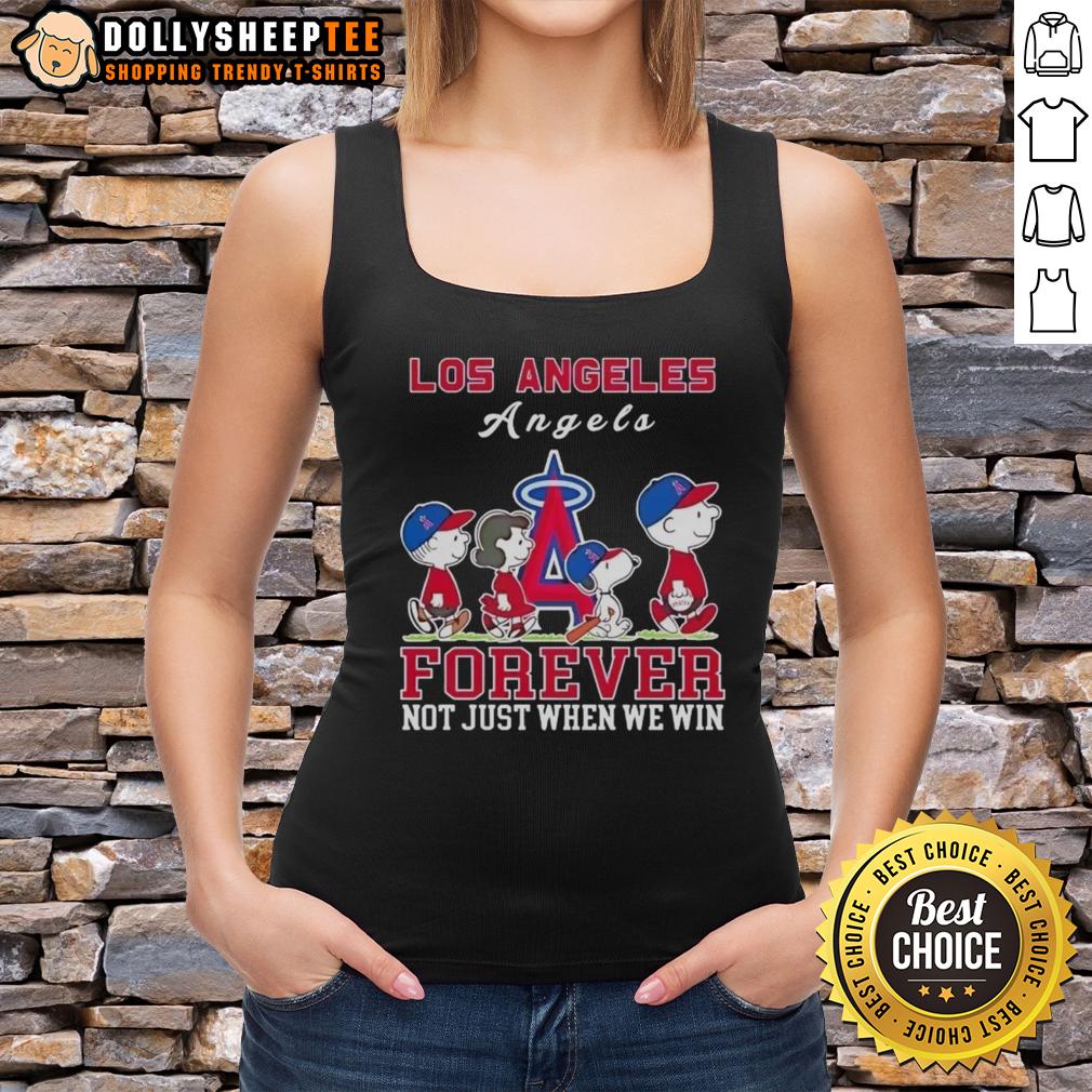 Premium Snoopy And Charlie Brown Los Angeles Angels Baseball Forever Not Just When We Win Tank Top Alt Text: Premium Snoopy and Charlie Brown Los Angeles Angels baseball tank top, celebrating fandom beyond just winning.