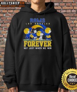 Alt Text: Premium Snoopy and Charlie Brown Los Angeles Rams hoodie featuring Forever, Not Just When We Win slogan.