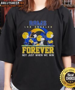 Premium Snoopy and Charlie Brown Los Angeles Rams Forever Tee for ladies celebrating team spirit and loyalty.