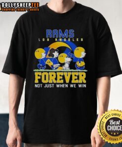 Alt Text: Premium Snoopy and Charlie Brown Los Angeles Rams Forever T-Shirt, perfect for fans celebrating their team spirit.