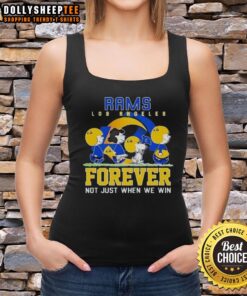 Alt Text: Premium Snoopy and Charlie Brown tank top featuring Los Angeles Rams logo, perfect for fans who celebrate team spirit.