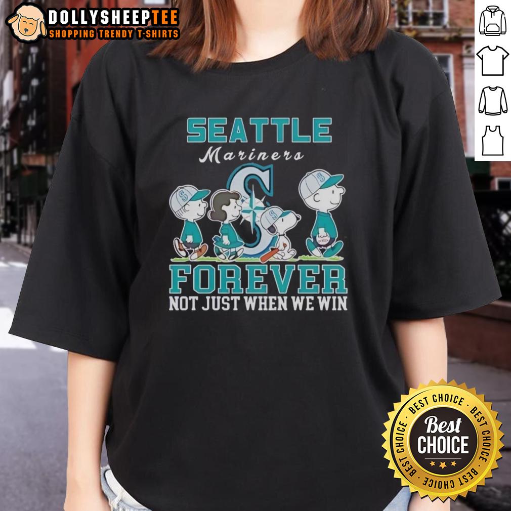 Premium Snoopy And Charlie Brown Seattle Mariners Baseball Forever Not Just When We Win Ladies-Tee Premium Snoopy and Charlie Brown Seattle Mariners baseball tee for ladies, celebrating fandom beyond just wins.