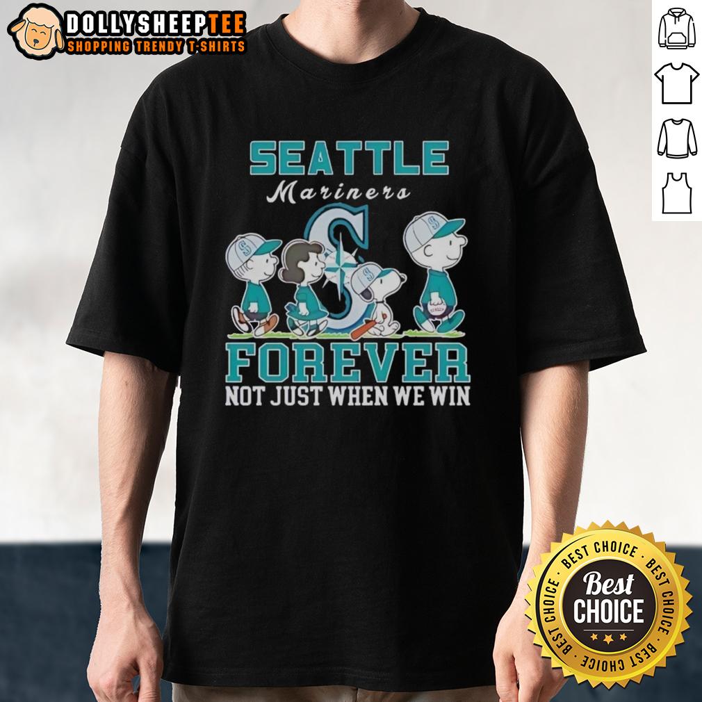 Premium Snoopy And Charlie Brown Seattle Mariners Baseball Forever Not Just When We Win T-Shirt Alt Text: Premium Snoopy and Charlie Brown Seattle Mariners Baseball T-Shirt, Forever Not Just When We Win design.
