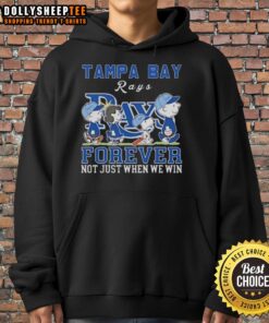 Alt Text: Premium Snoopy and Charlie Brown Tampa Bay Rays hoodie with 'Forever Not Just When We Win' slogan displayed.