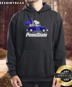 Alt Text: Premium Snoopy and Woodstock driving Penn State Nittany Lions hoodie featuring vibrant graphics and cozy design.