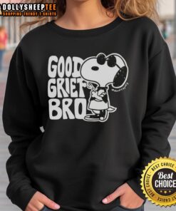 Premium Snoopy Good Grief Bro graphic sweatshirt featuring a colorful design of Snoopy, perfect for casual wear.
