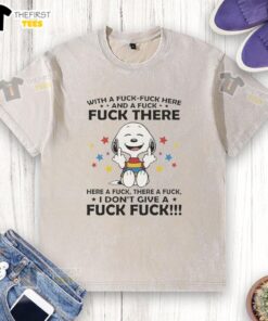 Premium Snoopy middle finger graphic t-shirt with playful 'Fck' design, perfect for casual, edgy fashion lovers.