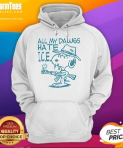 Alt Text: Premium Snoopy Peanuts hoodie featuring 'All My Dawgs Hate Ice' design, perfect for fans of Snoopy and Peanuts.
