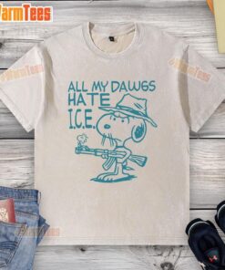 Premium Snoopy Peanuts 'All My Dawgs Hate' ice washed t-shirt featuring a playful graphic design for dog lovers.