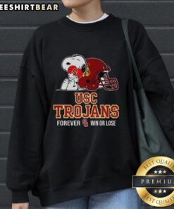 Premium Snoopy X USC Trojans football fan sweatshirt featuring a helmet design, perfect for win or lose game days.