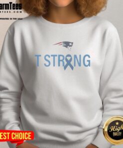Alt Text: Premium T Strong New England Patriots sweatshirt in navy blue, featuring team logo and comfortable fit for fans.