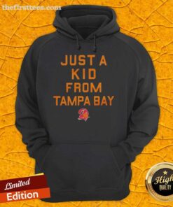 Premium Tampa Bay Buccaneers 'Just A Kid From Tampa Bay' hoodie in red, perfect for fans showcasing team spirit.