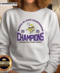 Premium Tarboro High School Vikings 2025 NCHSAA 2A State Championship sweatshirt featuring school colors and logo.
