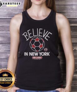 Premium Ted Lasso Believe x Red Bull New York tank top featuring a vibrant design and comfortable fit for fans.