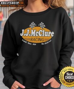 Premium The Cannonball Run J.J. McClure Racing Land Sea Air We Deliver Sweatshirt, showcasing a stylish design for fans.