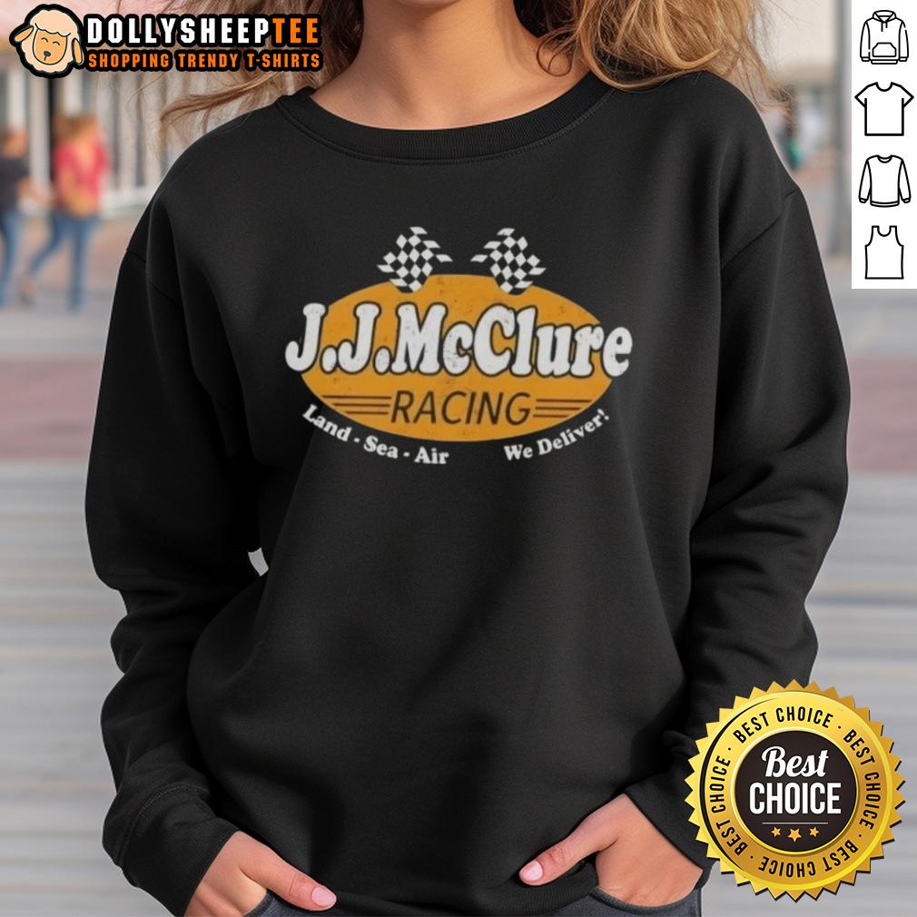 Premium The Cannonball Run J.J. Mcclure Racing Land Sea Air We Deliver Sweatshirt Premium The Cannonball Run J.J. McClure Racing Land Sea Air We Deliver Sweatshirt, showcasing a stylish design for fans.