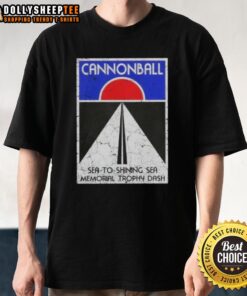 Premium Cannonball Run Sea To Shining Sea Memorial Trophy Dash retro T-shirt featuring classic car design and vibrant colors.