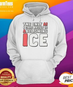 Premium hoodie featuring 'The Only AI I Care About Is Abolishing Ice' slogan, perfect for AI enthusiasts and activists.