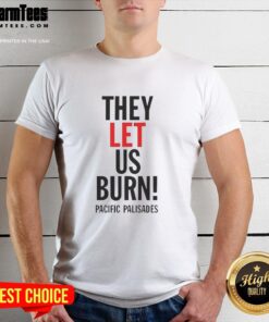 Alt Text: Premium 'They Let Us Burn' Pacific Palisades Letter T-Shirt in stylish design, perfect for casual wear and fashion enthusiasts.
