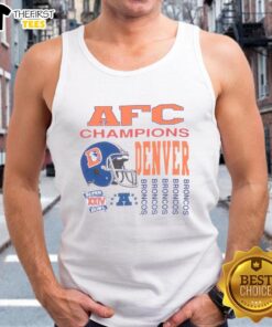 Premium Vintage NFL Denver Broncos AFC Champions 1989 Tank Top featuring vibrant team colors and classic logo design.