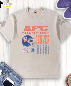 Alt Text: Premium vintage NFL Denver Broncos AFC Champions 1989 washed t-shirt featuring classic team colors and logo.