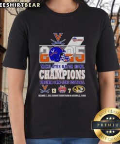 Premium Virginia Cavaliers Football TaxSlayer Gator Bowl Champions 2025 Ladies Tee featuring team logo and vibrant design.