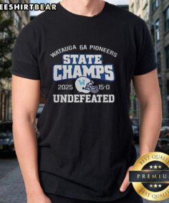 Alt Text: Premium Watauga Pioneers 6A State Champions 2025 T-Shirt featuring bold team logo and championship details.